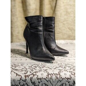 So Me Black Faux Leather Pointed Ankle Booties with Stiletto Heel-size 8
